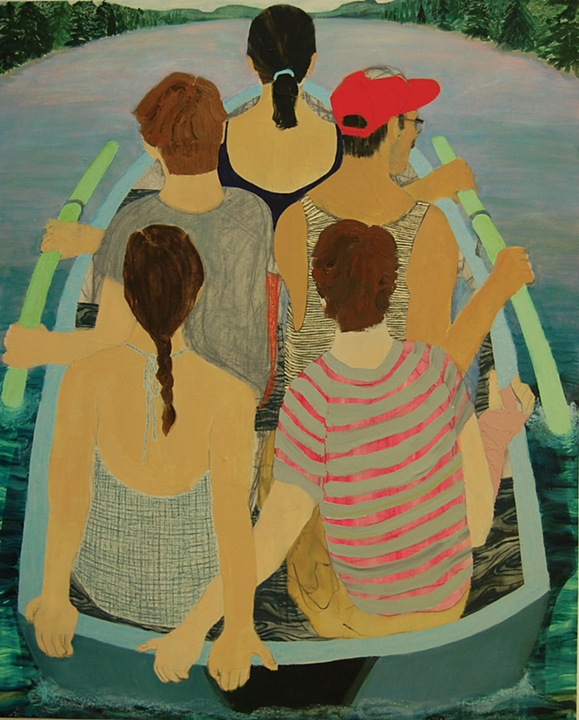 Crowded Boat, 2012, oil and mixed paper on canvas, 60in x 48in