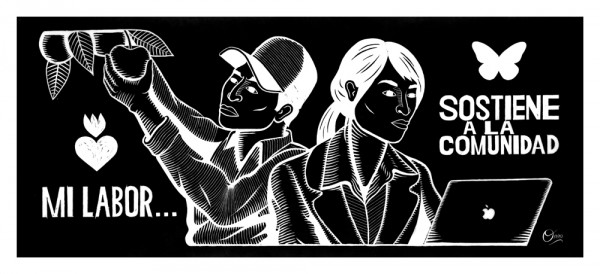 Oree Originol. Untitled, 2014; wood, ink, and paper; 7 x 3 ft. Courtesy of the Artist and Galería de la Raza, San Francisco.