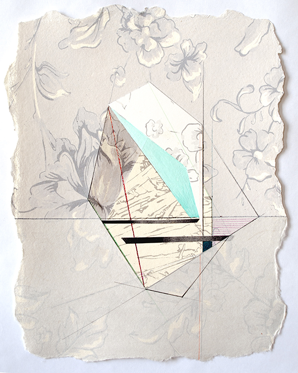 Lisa Wicka. Merge IV, 2014; silkscreen, relief, acrylic, gouache, Prismacolor, and collaged paper; 10 x 12 inches. Courtesy of the artist.