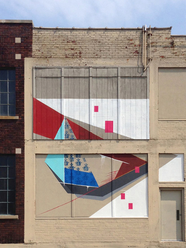 Lisa Wicka. Fifth and Ferry, 2014; house paint, 1-shot enamel and spray paint; 15 x 20 feet. Courtesy of the artist.
