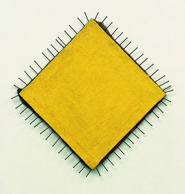 Günther Uecker. The Yellow Picture (Das gelbe Bild), 1957–58; nails and oil on canvas; 87 x 85 centimeters. Courtesy of Nic Tenwiggenhorn.