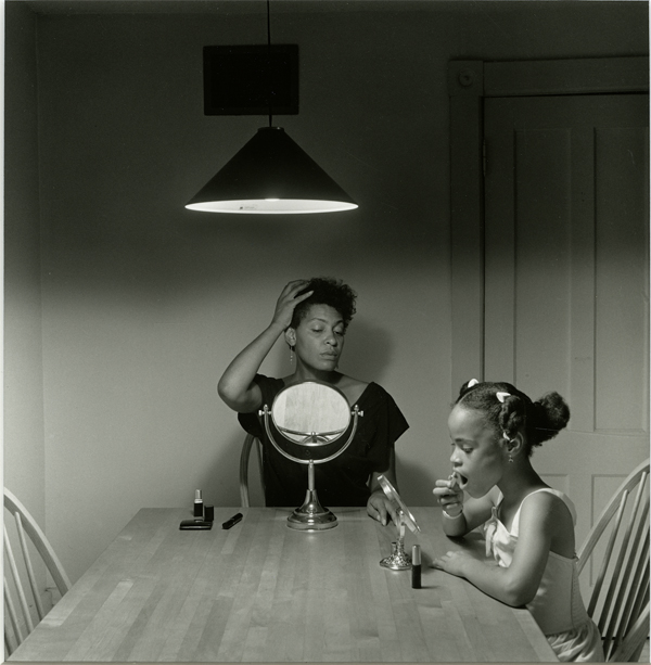 Carrie Mae Weems. Untitled (Woman and Daughter with Make-up), 1990; silver gelatin print, black and white; 10.24 x 10.24in. Courtesy Haverford College, Haverford PA.