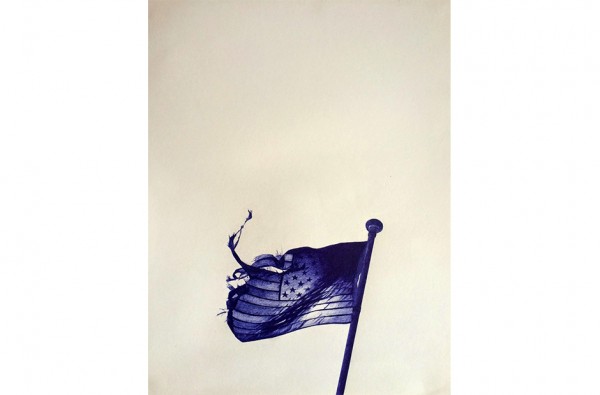 William Binnie. A Flag The Flag, 2014. Ballpoint pen on paper. 12 x 9 inches. Courtesy of Paul Loya Gallery.