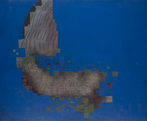 Clayton Colvin. Frontiersman, 2014; Acrylic, charcoal, pigment, and india ink on linen on panel; 46 by 56 in.