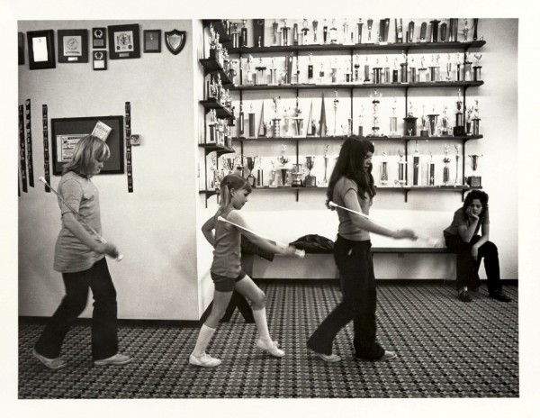 Bill Owens. Untitled [Baton Practice], ca. 1973. Gelatin silver print, 7 7/8 x 10 in. Gift of Marion Brenner and Robert Harshorn Shimshak. Courtesy of Mills College Art Museum, Oakland.