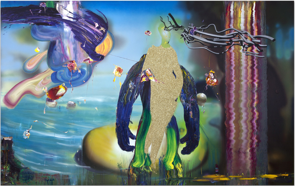 Tom LaDuke. lap, trickle, lap, 2015; acrylic and glitter on canvas over panel; 68 x 110 in. Courtesy the artist and Kohn Gallery, Los Angeles.