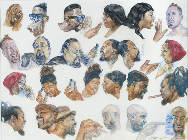Fabian Williams. Gossip, 2014; watercolor on paper; 8 x 10 in. Courtesy of the High Museum of Art, Atlanta.