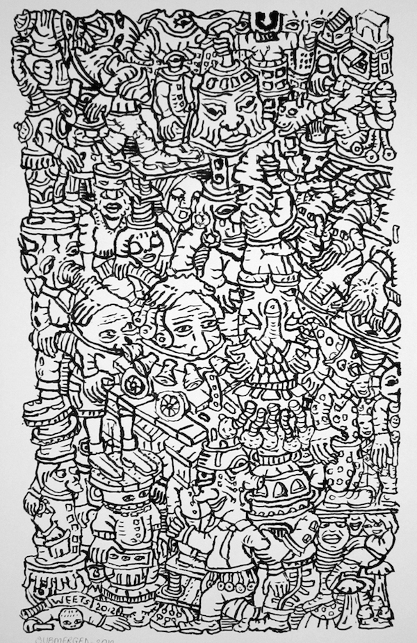 Image 4: Eric G. C. Weets. Submerged, 2012; black ink on paper; 17.3 x 10.2 in. Courtesy of the Artist.