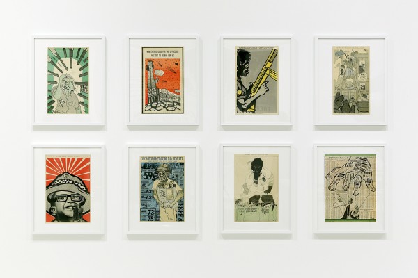 View of the exhibition Hippie Modernism: The Struggle for Utopia, 2015, with posters by Emory Douglas c. 1969. Photo: Greg Beckel, ©Walker Art Center