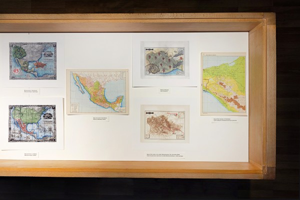 Edgardo Aragón. Mesoamerica: The Hurricane Effect, 2015 (detail of maps); HD video, color, sound; 16'20'' and 10 maps. Coproduction: Jeu de Paume, Paris, Fondation des Arts Graphiques et Plastiques and CAPC Musée d'Art Contemporain de Bordeaux. Courtesy of the Artist and Jeu de Paume.